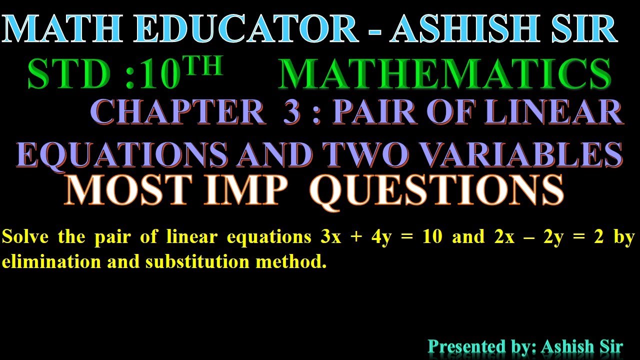 Solve the pair of linear equations 3x + 4y = 10 and 2x – 2y = 2 by ...