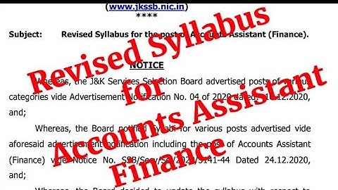 Revised Syllabus for Finance Accounts Assistant | Syllabus for Accounts Assistant Finance | Jkssb