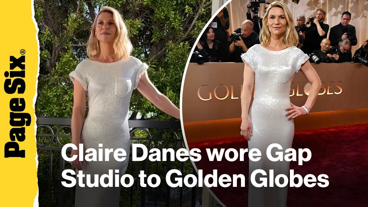 claire danes dress golden globes wore Gap Studio to the 2026 baby shower fitted dress