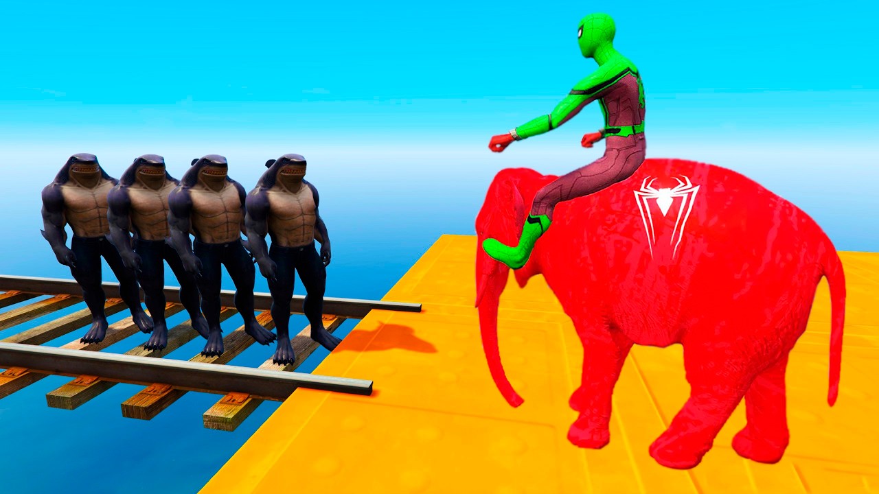 Long Slide Game With Elephant Gorilla Buffalo Hippopotamus Tiger - 3d Animal Game - Funny 3d Animals