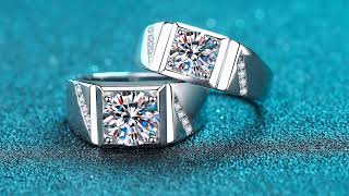 Moisza ~ Noble Square Round Cut 1 / 2 Carat Moissanite Diamond S925 Man Ring