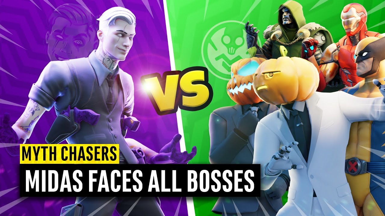 Download Boss Midas versus *ALL* other Bosses (Wolverine, Ironman, Doom, Henchmen) | Fortnite Myth Chasers