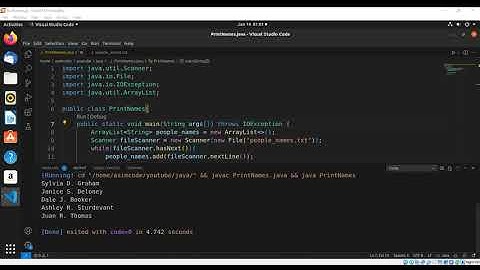Read names from a file into an Array List in Java