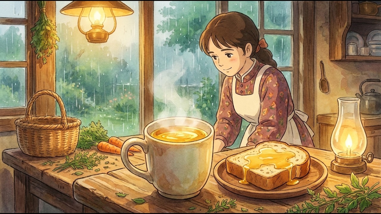 A Rainy Train Journey Through the Countryside 🌧️ Ghibli Style Sleep ...