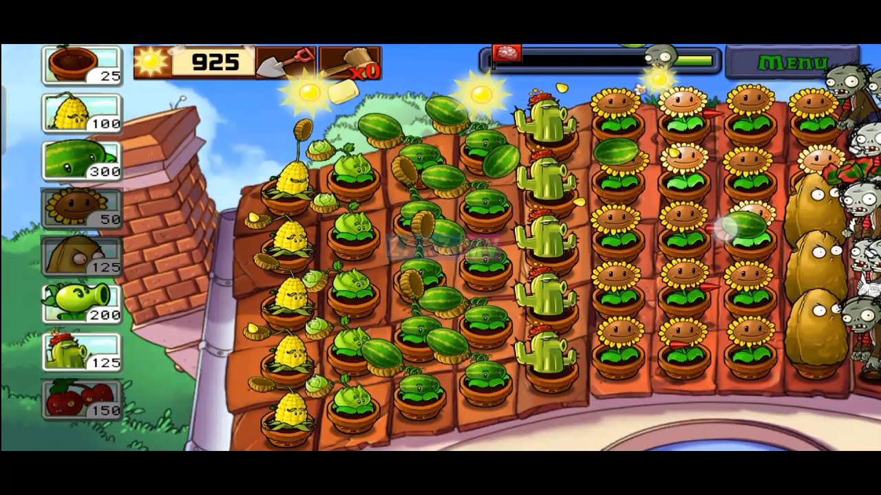 Plants Vs Zombies Survival Roof Gameplay - YouTube