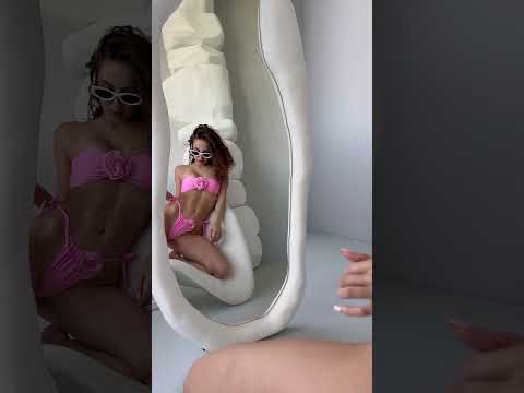 Жіночий роздільний купальник бандо бікіні з об’ємними квітами 3D ALOHA світло-рожевий, видео 3