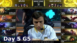 SPY vs GAM | Day 5 S9 LoL Worlds 2019 Group Stage | Splyce vs GAM Esports