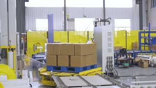 carton packing line---cobot palletizer and online pallet wrapper#cobots#wrappingmachine