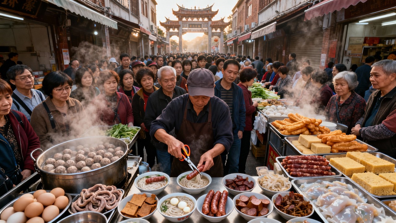 漳州古城早市What do people in Zhangzhou eat for breakfast? You can find out at a Chinese market.