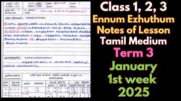 Class 1, 2, 3 Ennum Ezhuthum Term 3 Lesson Plan January 2024 -2025 Tamil Medium