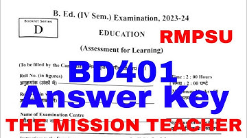 Assessment For Learning ll B.Ed. 4 Sem paper analysis RMPSU ll BD401 paper answer Key rmpssu bd401