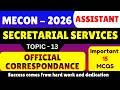 Official Correspondance MCQS | MECON 2026 Secretarial Services PDF | Mecon Assistant Scecretary PDF