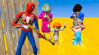 Scary Teacher 3d - Spiderman vs Miss'T & Blue and Pink Miss'T ( Nick Rescue )  - Game Animation