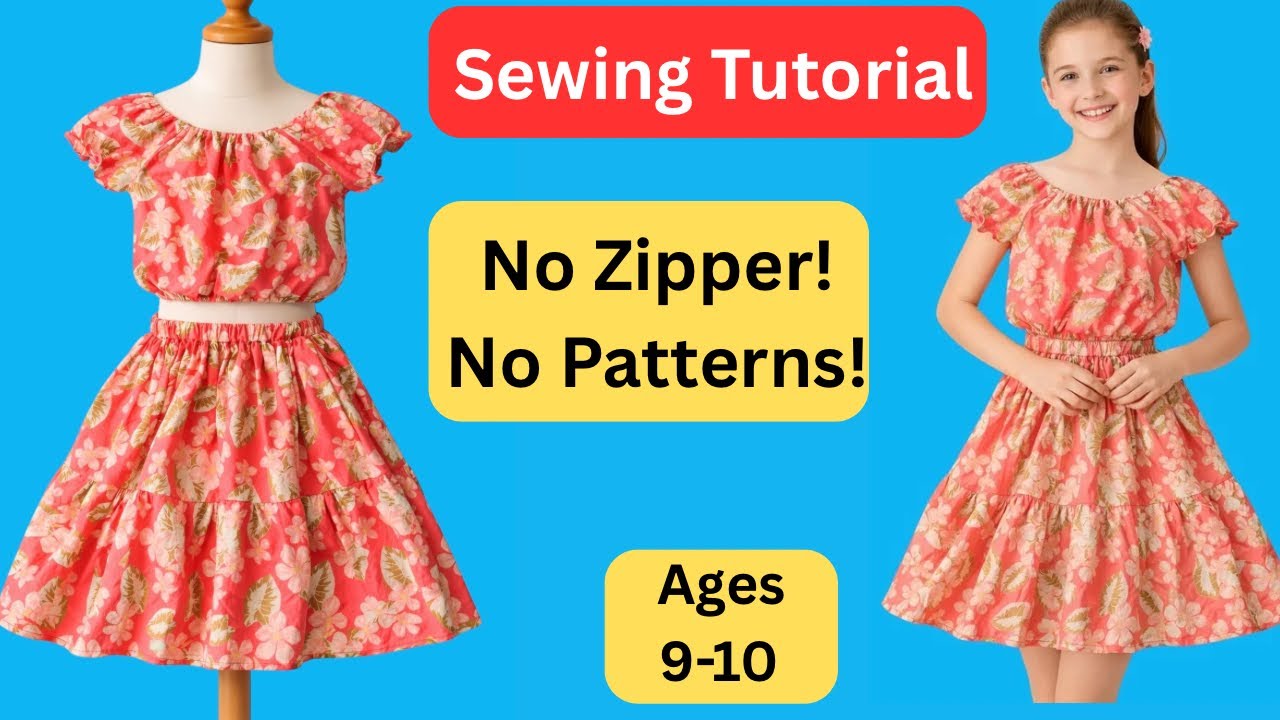 Как сшить симпатичный комплект из юбки и топа для девочек (9–10 лет) | Простой урок для начинающих