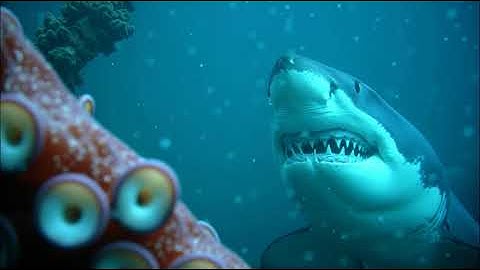 A giant octopus in the ocean  The image should be surrounded