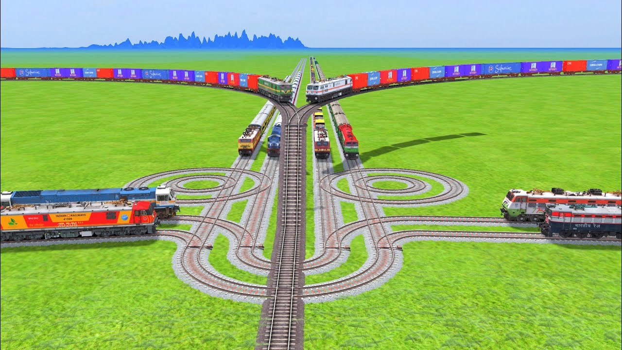 BUMPY CROSSING OF TEN TRAINS WITH RAILROAD CROSSING AND RICKY CROSSING RAILROADCROSSING |Train Sim |