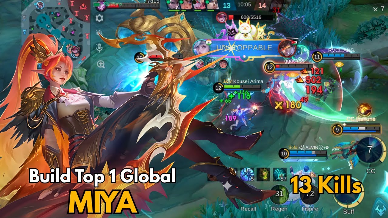 13 Kills !! Impressive Gold Laner Miya - Build Top 1 Global Miya ~ MLBB
