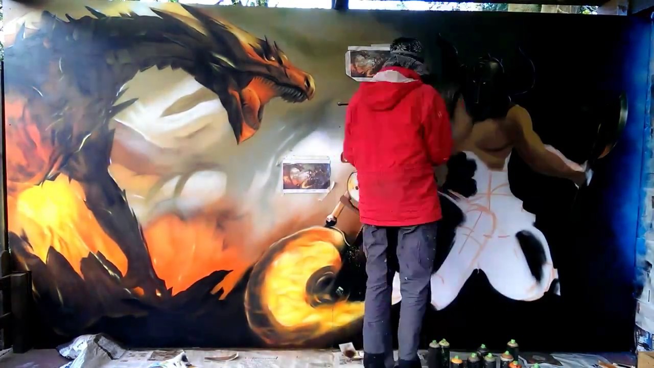 Graffitiauftrag Harley Davidson und Drache Timelapse