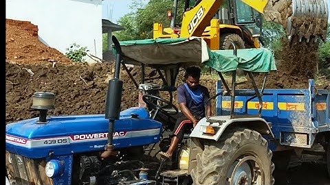 Powertrac 439 DS And Mahindra 585 Di Trolley Loaded By Jcb 3Dx Backhoe Loading Video