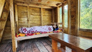 making furniture, in a wooden house