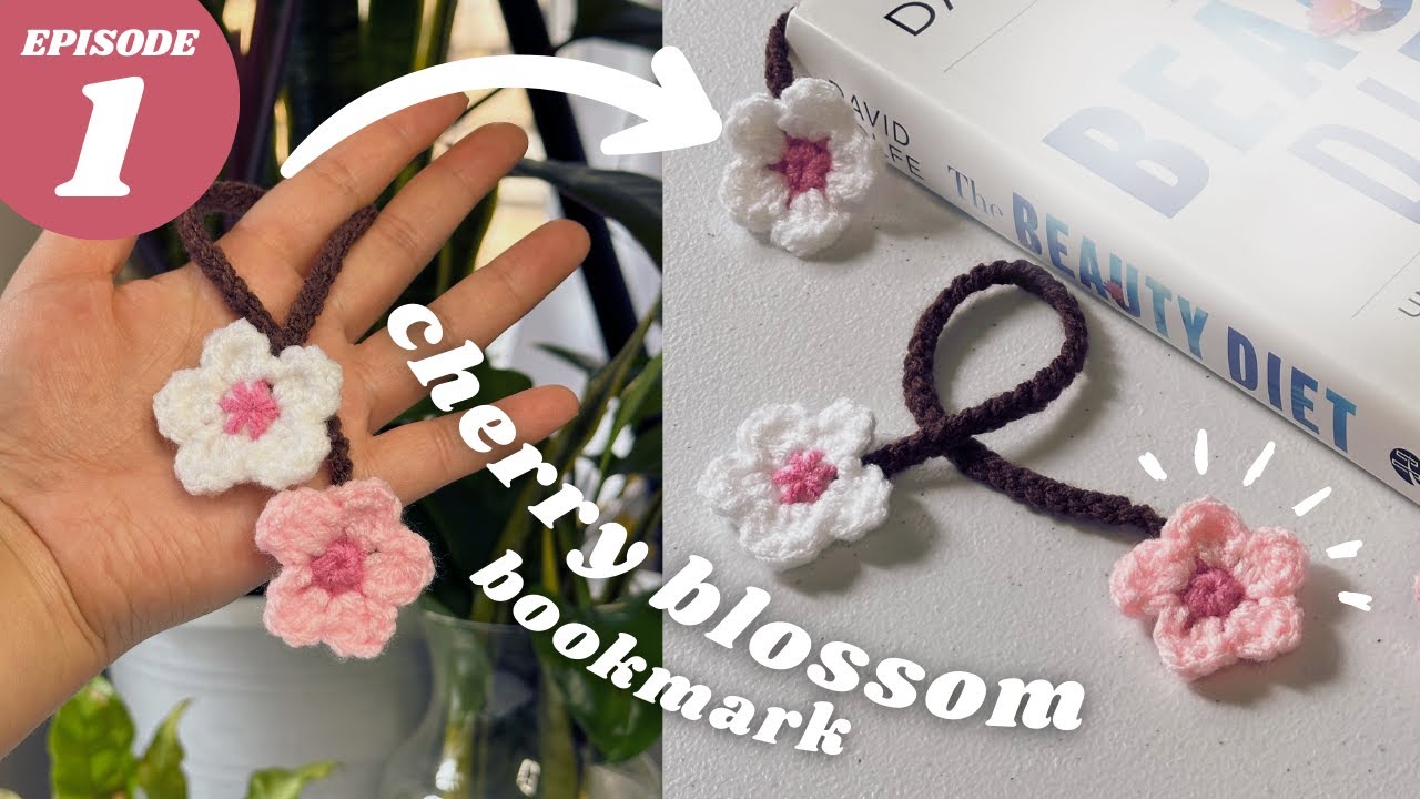 EASY 15-minute Crochet Series for Beginners Ep. 1 | Cherry Blossom Flower Bookmark 