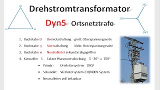 Three-phase transformer Dyn5 Dy5 / local network transformer / code numbers / phase shift