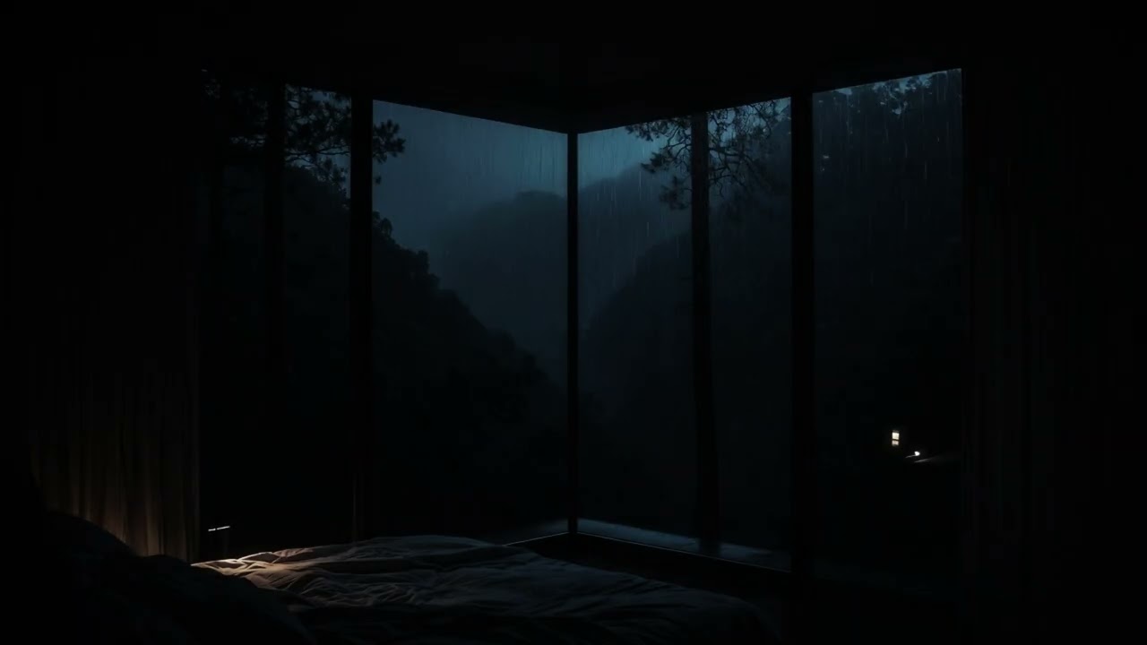 Rain Sounds for Sleep 🌧️ Cozy Dark Bedroom on a Rainy Mountain Night  No Ads
