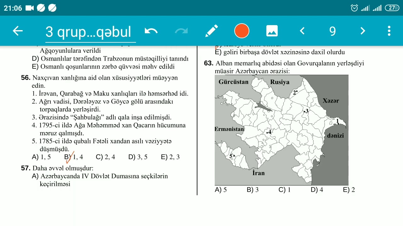Qəbul tipli tarix test tapşırığı.