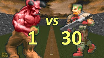 Baron of Hell vs 30 Zombiemen - Monster Infighting - Doom Retro Battles