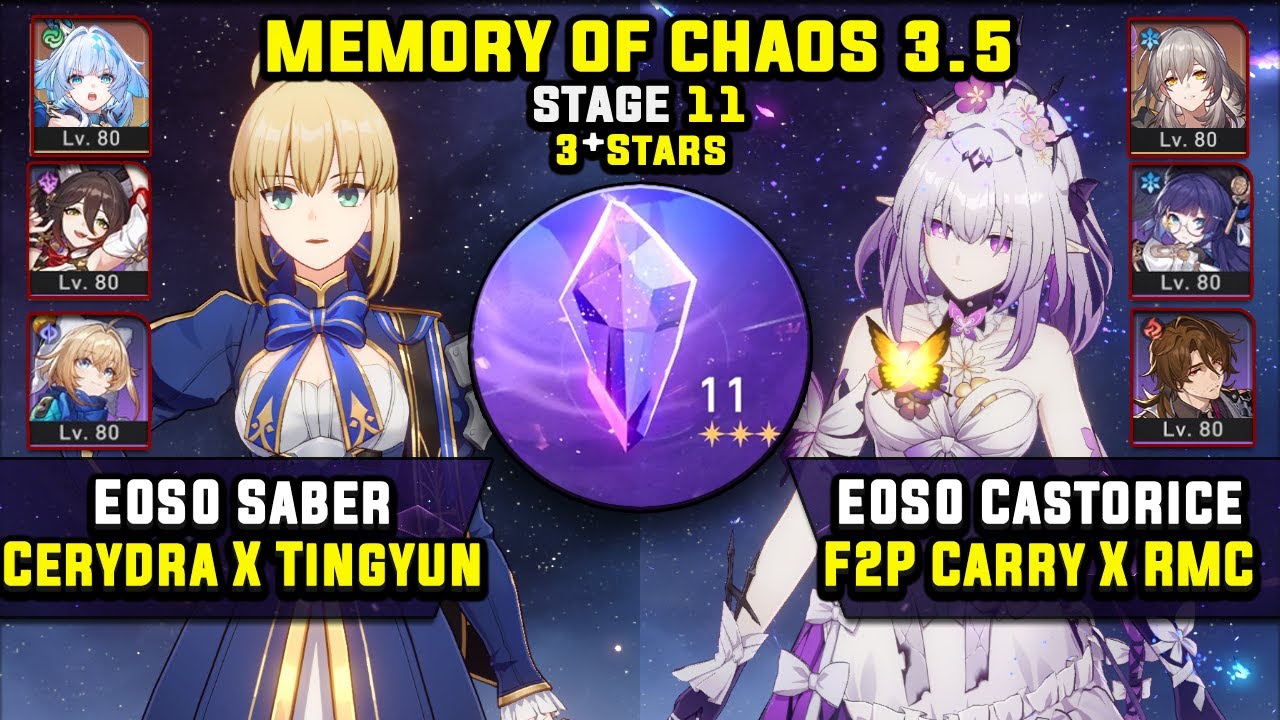 E0 Saber Carry W/ Cerydra & E0 Castorice F2P Carry (3 Stars) Memory Of Chaos 11 Honkai Star Rail 3.5