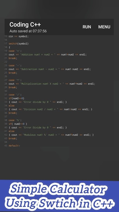 Simple Calculator using Switch Case Statment in C++ #switchcase # ...