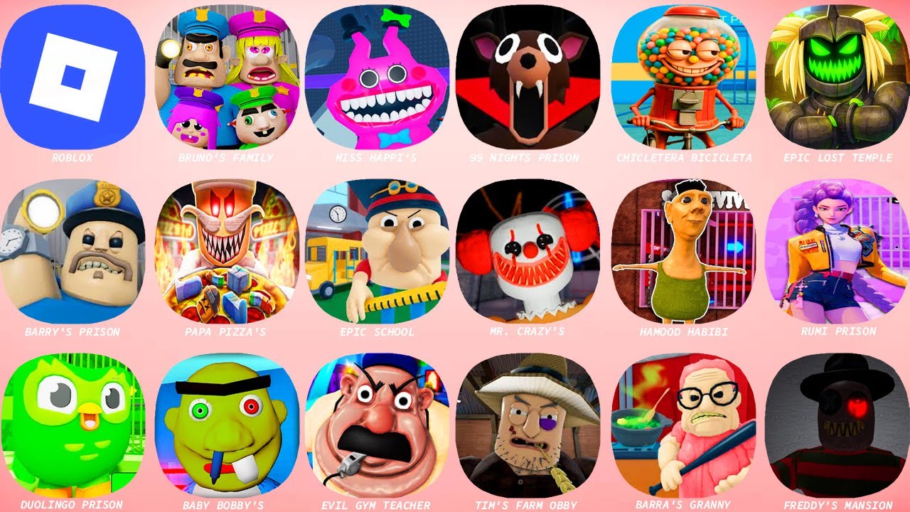 ROBLOX HARD MODE.BRUNO'S FAMILY.BARRYS PRISON.TIMS FARM OBBY.CHICLETERA BICICLETA.MR.CRAZYS CARNIVAL