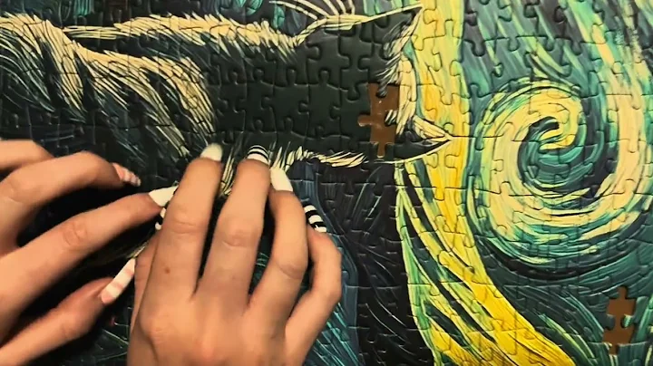 ASMR Scratching & Tapping on Finished Puzzle 🧩🧋💙🐈‍⬛
