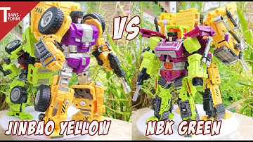 Jinbao VS NBK, size and height comparison Devastator Jinbao Yellow VS Devastator NBK Green
