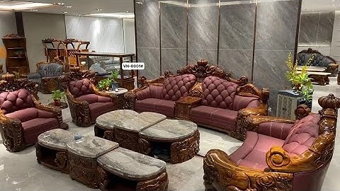 Bộ bàn ghế sofa tân cổ điển làm bằng gỗ mun da bò tót thượng hạng -hotline 0923337789
