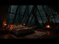 Heavy Rain Storm outside a Cozy Attic Bedroom w/ Burning Firewood🔥| Rain Sounds for Sleeping 💤