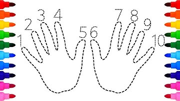 [색칠놀이]점선 손 모양을 따라서 그리고 크레용으로 색칠을 하면서 10숫자 배우기| Drawing and Coloring Hand Shapes and Learn Numbers 10
