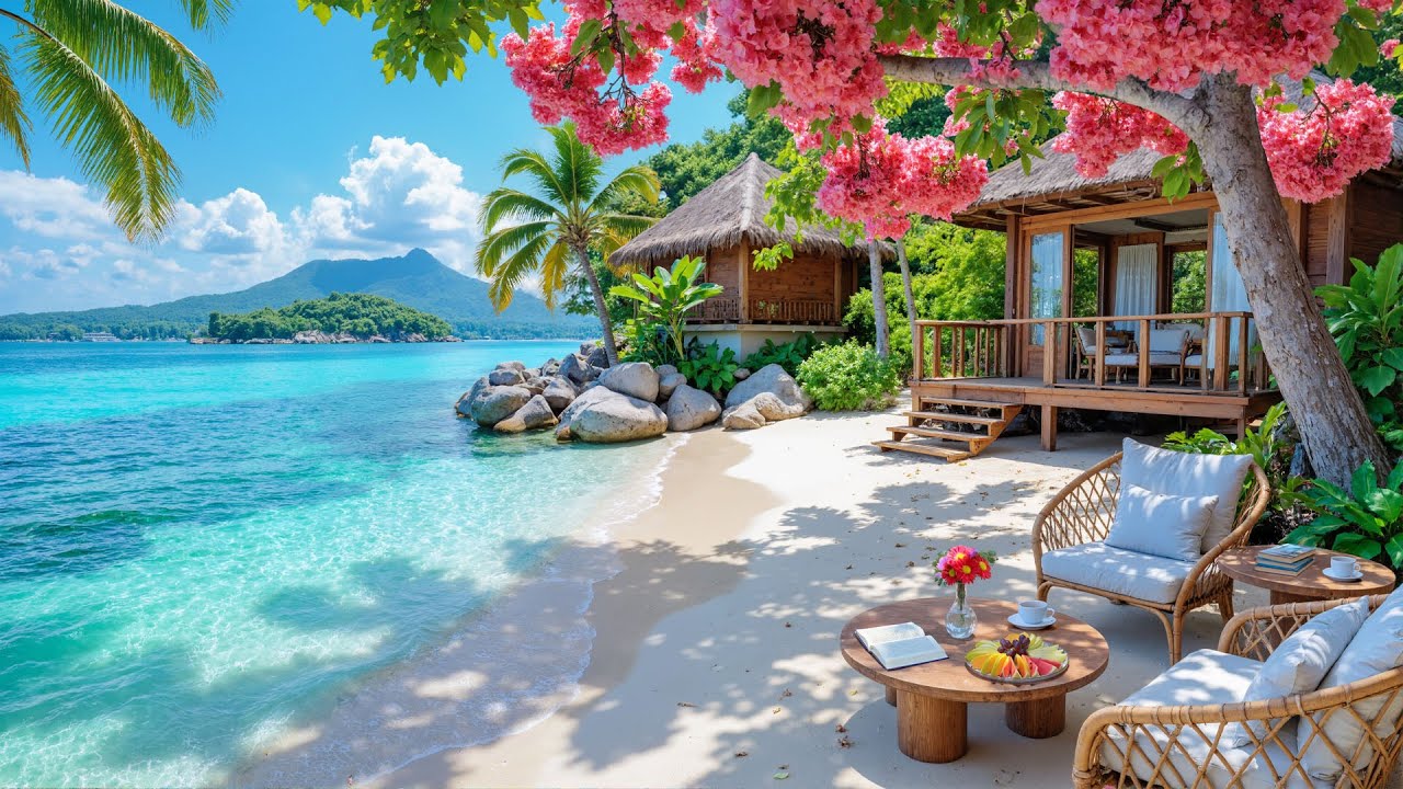 🏝️Summer Morning Coffee by the Beach Cafe | Relaxing Jazz & Ocean View for Calm Focus, Chill & Study