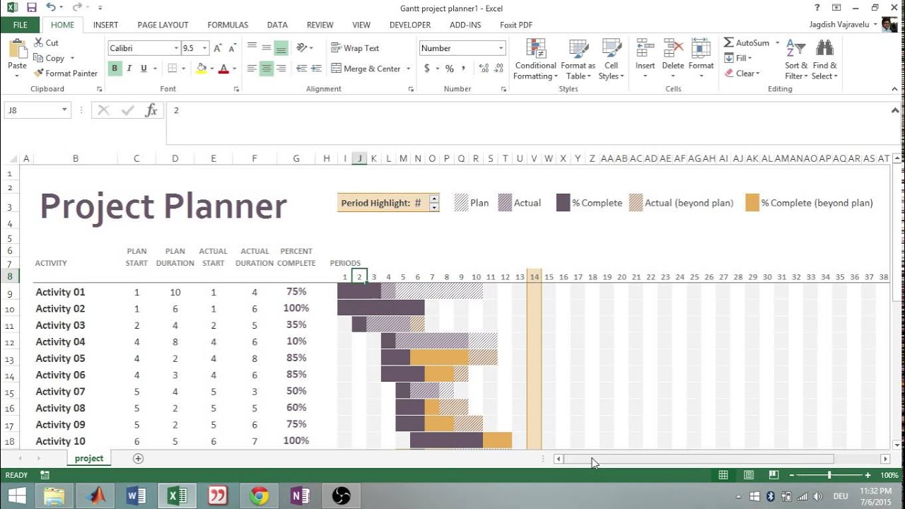 Excel 2013: Using Gantt project planner template - YouTube