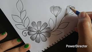 Easy Flowers Drawing For Project Work || Border Design For School Project || Pencil Shading  #design