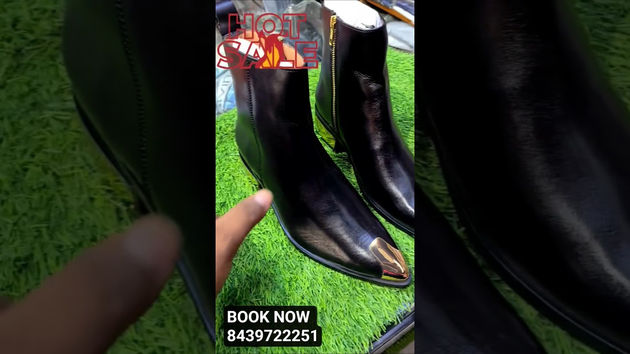 HANDMADE GOLDEN HEEL GOLDEN TOE LEATHER SOLE BOOTS ALIGARH 