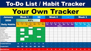 Track All your Habits / Tasks on Daily Basis / Excel
