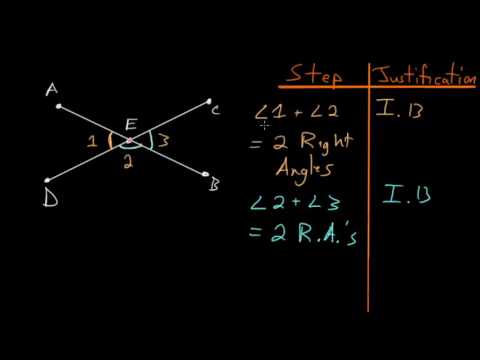 Euclid's Elements Book 1: Proposition 15, Vertical Angles