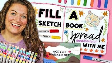 Fill a Sketchbook Page with Me using 90 Arrtx Acrylic Markers?!