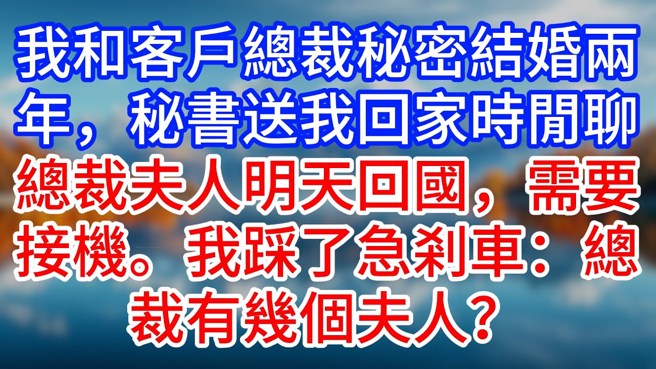 【完結】我和客戶總裁秘密結婚兩年，秘書送我回家時閒聊：總裁夫人明天回國，需要接機。我踩了急剎車：總裁有幾個夫人？#為人處世 #生活經驗 #情感故事 #故事 #小說 #戀愛 #情感 #婚姻