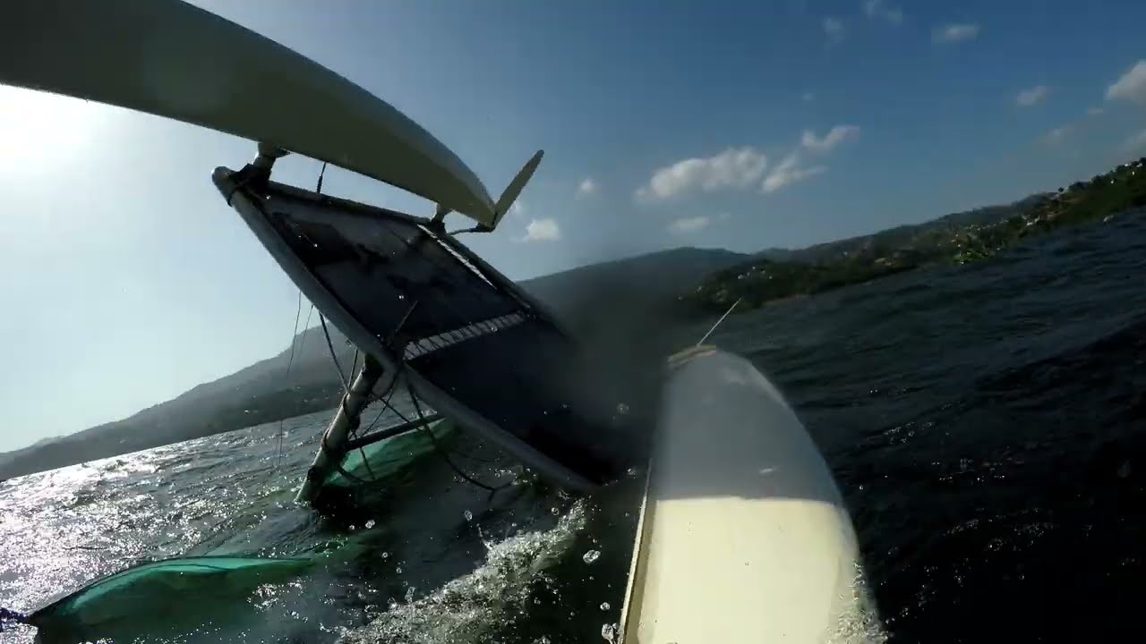 Hobie 14 Capsize with double flip and double turtle on righting!
