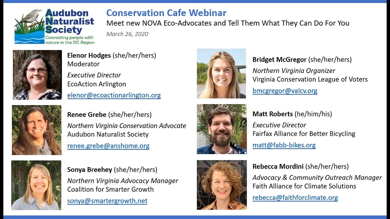 Conservation Cafe Webinar: Meet New NOVA Eco-Advocates and Tell Them What They Can Do For You