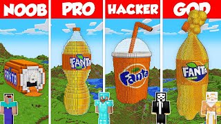 : FANTA SODA HOUSE BASE BUILD CHALLENGE - Minecraft Battle: NOOB vs PRO vs HACKER vs GOD / Animation