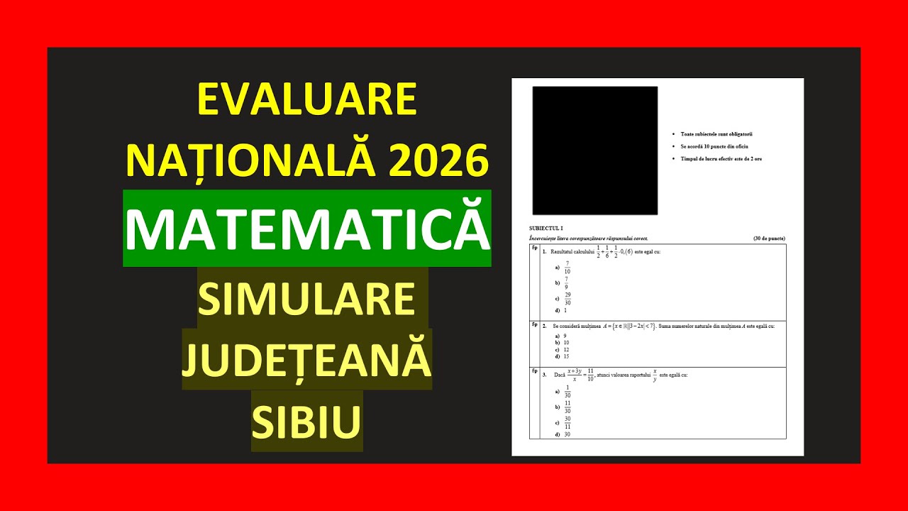 SIMULARE MATEMATICA JUDET SIBIU DECEMBRIE 2025 PREGATIRE EVALUARE NATIONALA 2026 SUBIECT REZOLVAT EN