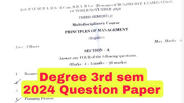 Degree 3sem Principles of Management Question Paper 2024 || UG 3rd Semester Regular DegreeExams 2024